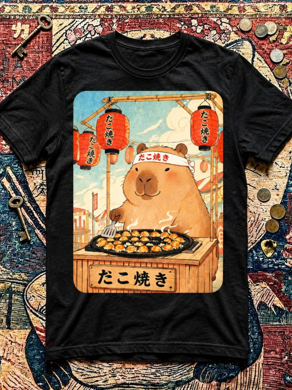 Vintage Japanese Takoyaki Capybara Graphic Tee Unisex Y2K Anime Shirt